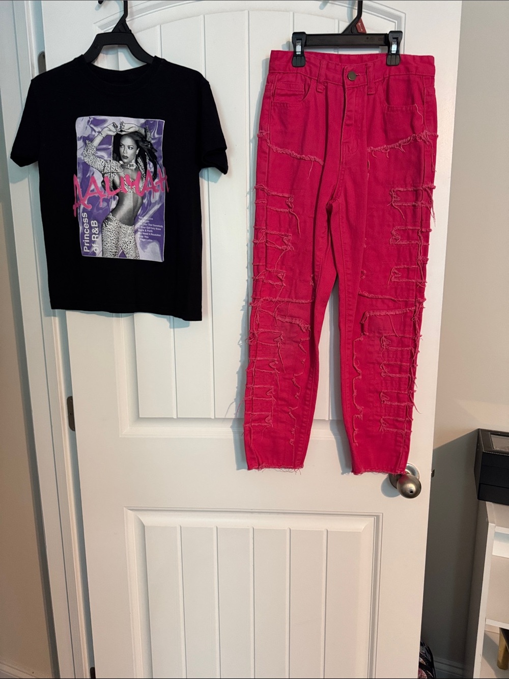 Aaliyah Distressed Hot Pink Skinny Jeans